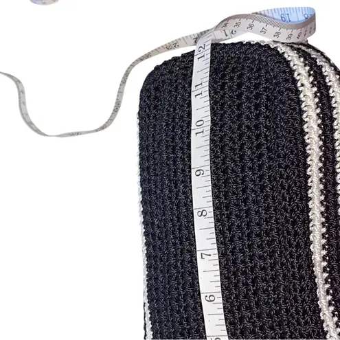 THE SAK Hobo Crochet Knit Black &white Striped w/ pink flower & Tassel charms Brown