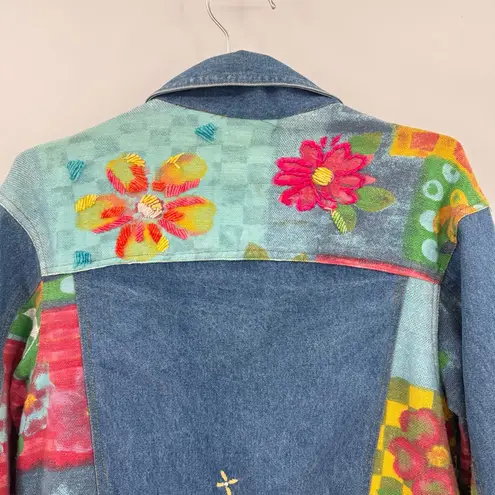 Susan Bristol Vintage Bright Hand Painted & Embroidered Floral Jean Jacket Retro