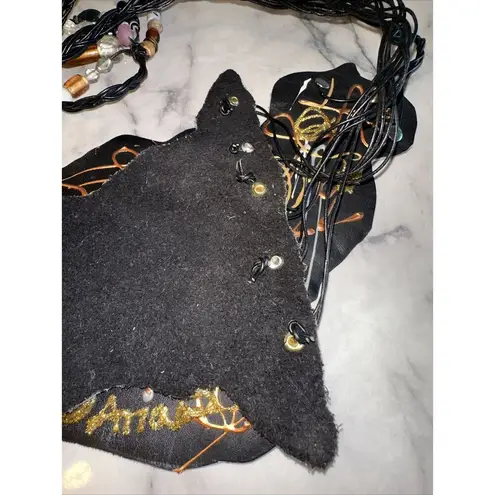 NEW Handmade GENUINE ITALIAN LEATHER Belt Sash Black Gold Silver Beaded OSFA