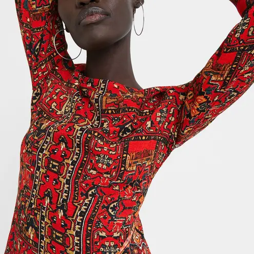 Desigual NWT  Red Ethnic Print Viscose Midi Dress Size Medium