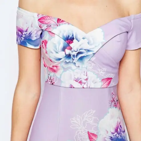 Ginger Fizz NWOT Off the Shoulder Floral Bodycon Dress with Curved Hem
