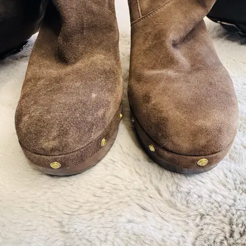 Rockport Katja Shearling Boot Size 7 Dark Brown Grommet Accent & 1" Platform