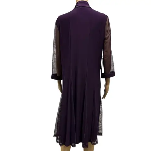 R & M Richards Eggplant Purple Open Front 3 Quarter Sleeve Mesh Duster Jacket 12