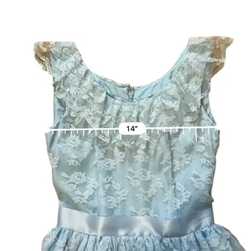 Handmade Vtg 70s White Lace Overlay Blue Satin Sleeveless “Gunne Style” Maxi XS