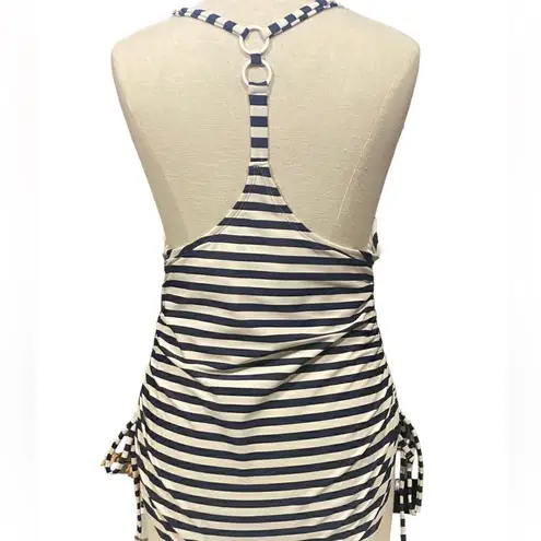 Kona Sol Navy + White Stripe V Neck Side Cinch One Piece Swimsuit Large