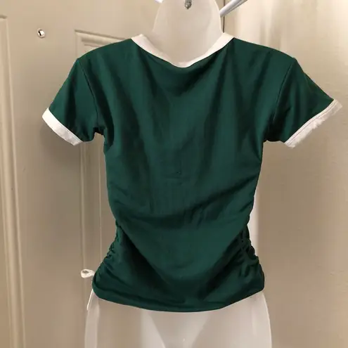 Green white Mexico short sleeve jersey Tshirt tee shirt with ruched tie sides adjustable length streeetwear Measurement in pics thumbnail 2