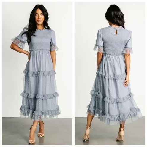 Baltic Born Lysandra Dusty Slate Smocked Dot Dress