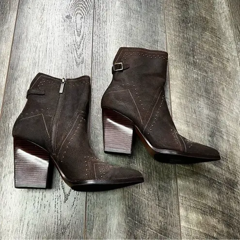 DONALD J. PLINER Vegas Brown Leather Studded Heeled Boots Size 7