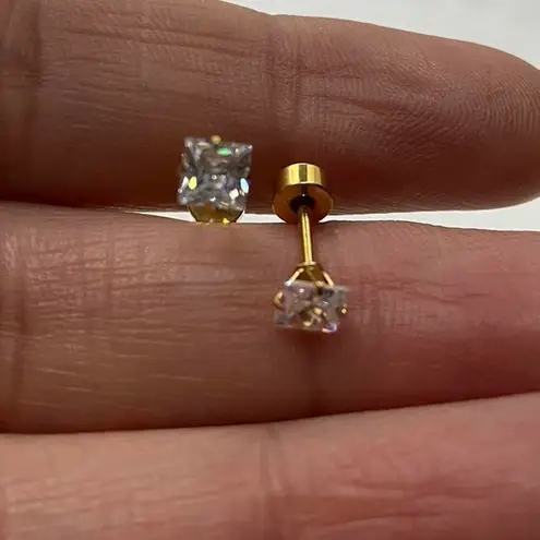 18k Gold plated Square White Crystal Zircon 4mm Stud Earrings