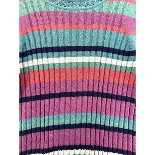 Soft Surroundings Isidor Sweater Medium Cable Knit Striped Super Soft Casual