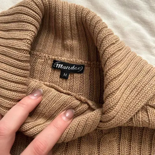 Y2K Mandee tan Brown ribbed turtleneck split collar sweater with cute cuffs Size M