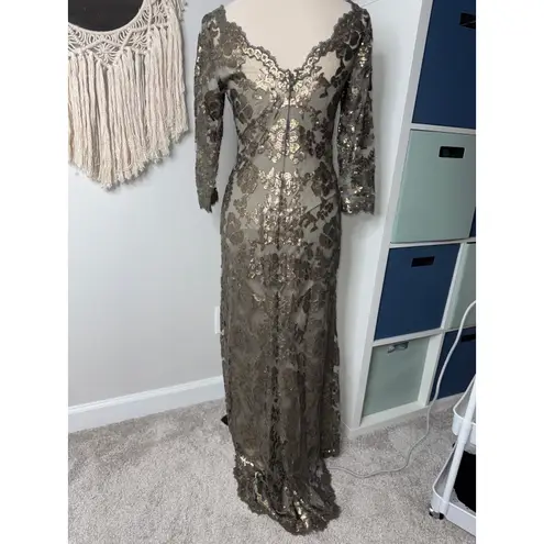 Tadashi Shoji Lace Gold Sequin Mother of the Bride Formal Gown Long Maxi Dress 6 - Image 9