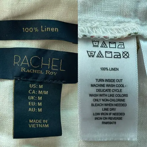 Rachel Roy Rachel Womens Shirt Cream Floral Button Up Boxy Linen Size Medium