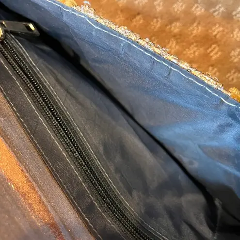 None Unique Poss. Vintage Clutch/Arm Bag Sequin Mustard Carmel Velvet Gold Dressy