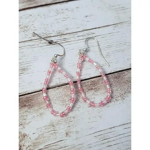 Vintage Earrings for Pierced Ears Pink Beaded Dangle
