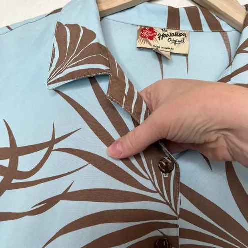Hilo hattie vintage womens hawaiian casual button down shirt size large tropical Blue