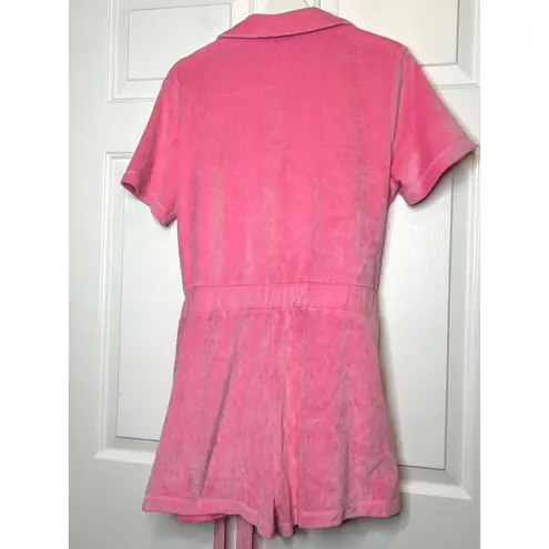 Juicy Couture  Pink Velour Terry Romper‎ Belted Playsuit Short Sleeve Large