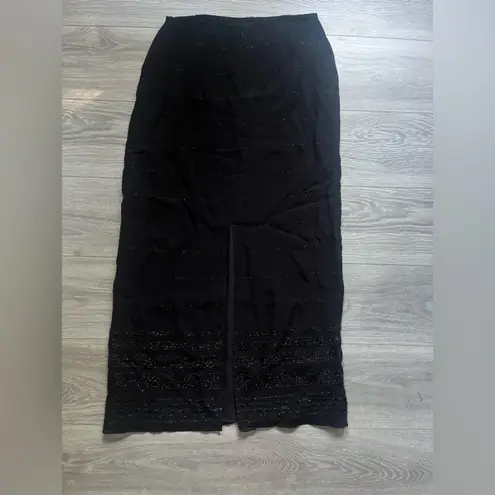 Vintage Andrea Polizzi for Rex Lester Black Maxi Skirt Beaded Slit Size 10 Glam