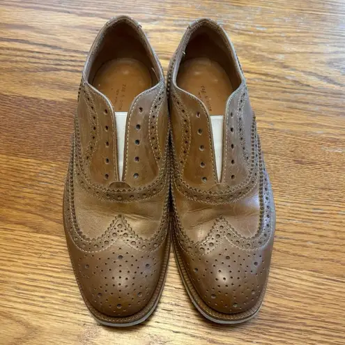 Rag and Bone  36.5 6.5 Cognac Leather Brogue Slip On No Lace Wingtip Oxford Shoes