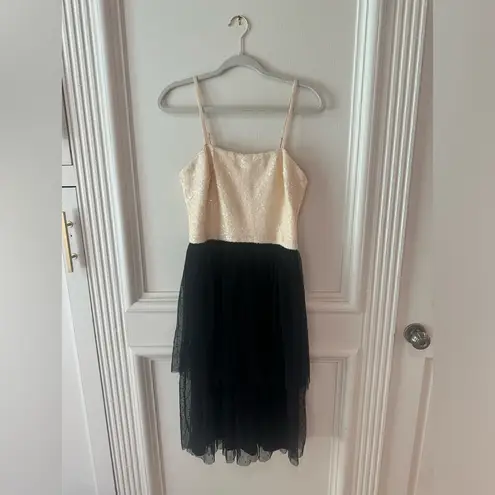 Dress the Population Kady Sequin Tiered Tulle Midi Dress – Cream Multi NWT