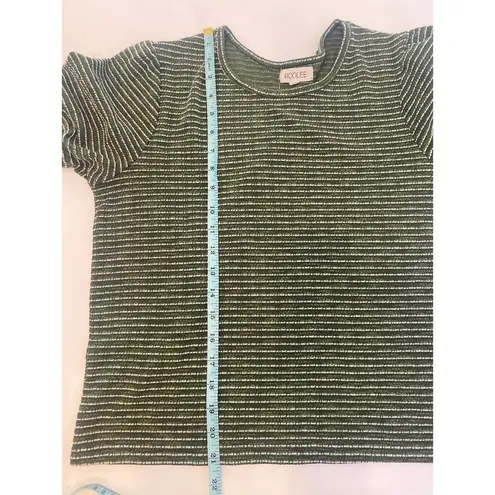 Roolee Green White Short Puff Sleeve Knit Shirt EUC Sz M Cotton Poly Stretch