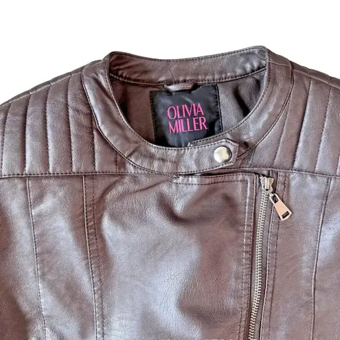 Olivia Miller Womens Jacket S Designer Brown Leather Vegan Zip Quality Moto EUC
