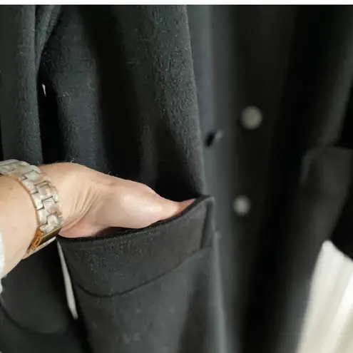 Vintage 80s 100% wool leather shoulder double breasted long over coat size XXL Black