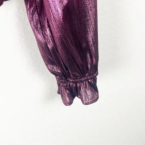 Lucy Paris Celine Metallic Long Sleeves V-Neck Holiday Party Top Small