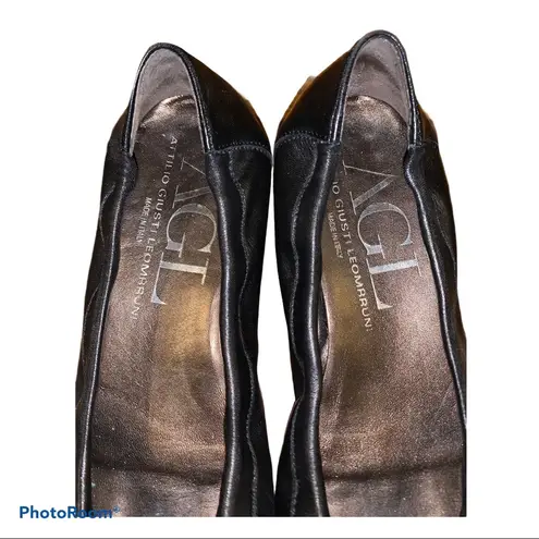 AGL Attilio Giusti Cap Toe Leather Ballet Flats Black Size 6