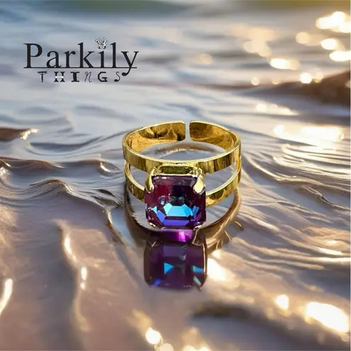 Handcrafted ring made with burgundy delite Swarovski crystal adjustable fit Purple