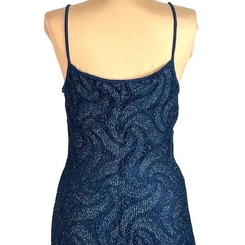 Whimsygoth Sparkly Slip Maxi Dress M Fringe Navy Blue Gothic Stretch Dramatic Size M