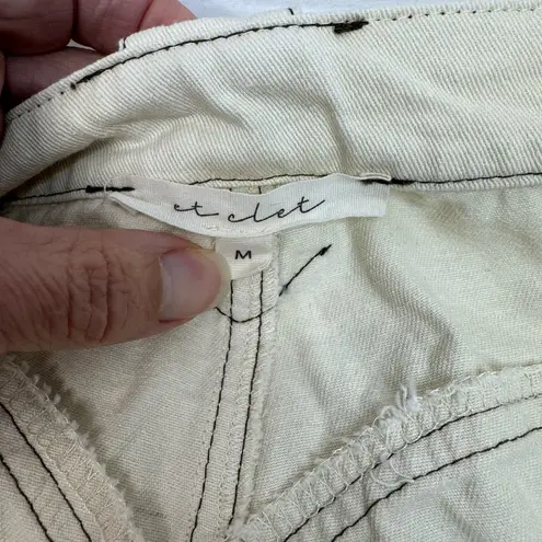 Et Clet Lightweight Denim Embroidered Jeans Wide Leg Western Cream Brown Medium