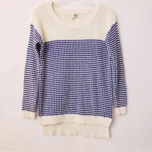 Avaleigh Oversized Twisted Stripe Sweater Cotton blend knit sweater Ribbed XS Blue