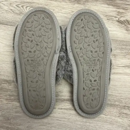 Rachel Roy Gray Faux Fur Padded Open Toe Rubber Outsole Slippers Size M 7-8