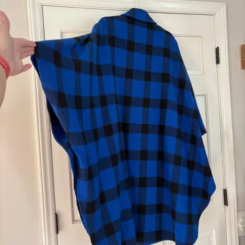Pendleton VTG Blue Black Buffalo Check Cape Poncho Plaid 100% Wool Button Up