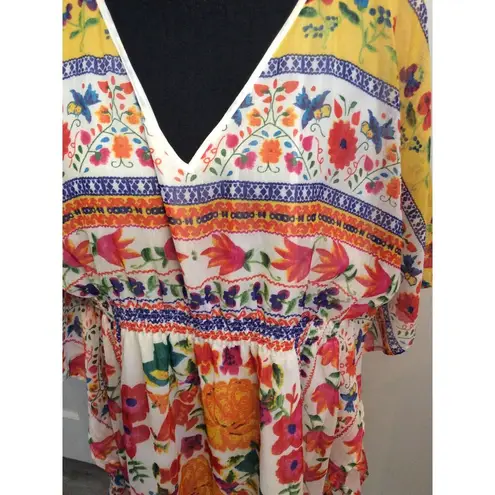 Plus Size 1X Womens Kaftan boho V Neck floral Midi vaca beach Speed control NY