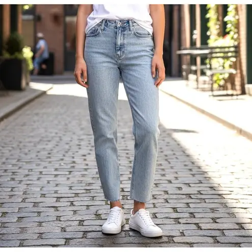 RE/DONE Jeans 32 Acid Wash 70s Stove Pipe Button Fly High Rise Raw Hem Trendy