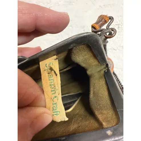 VTG Tooled Brown Leather Coin Purse / Small Handbag Floral Embossed Art Deco