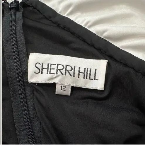 Sherri Hill  54409 Black White Beaded Fringe Dress 12