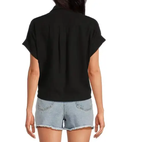 Velvet Heart Short Sleeve Button Down Top Black Tie Hem XS