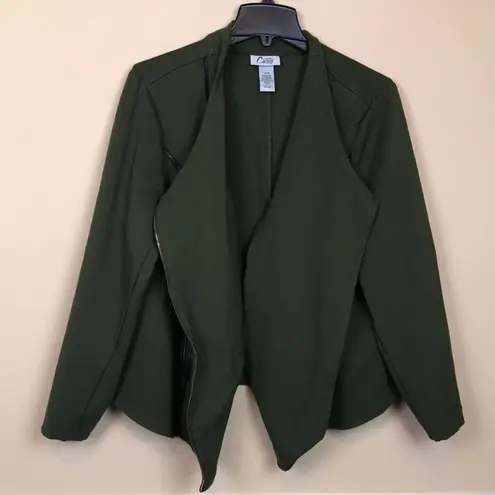 Catherines Curvy Collection Women’s Green Black Faux Leather Detail Moto Jacket Size 24W
