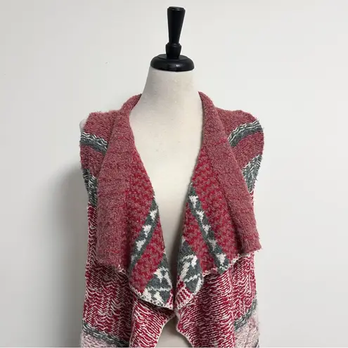 Anthropologie Sleeping On Snow Red Ivory Quillins Jacquard Open Vest Duster M/LP Size undefined - Image 2