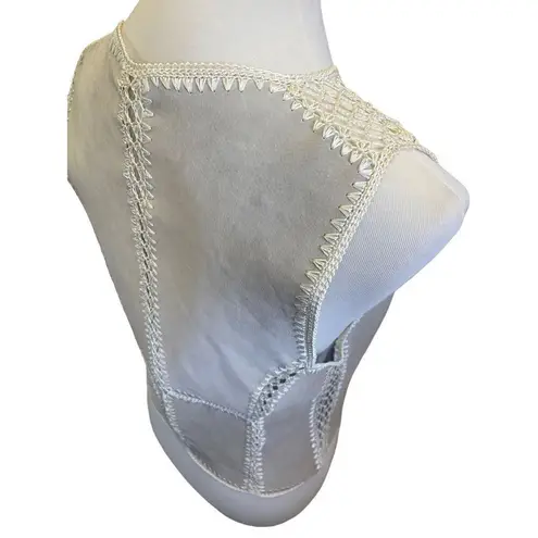 Handmade Suede Crochet Lace Beige/Cream RARE Boho Chic Vest Size Small