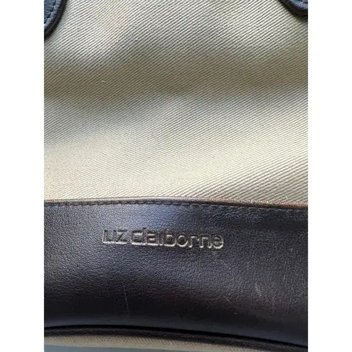 Liz Claiborne  Hand Bag Crossbody Faux Leather Trim Khaki Brown 3 Sections