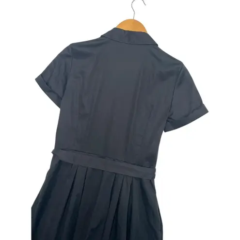 Brooks Brothers Shirt Dress Womens 4 Black Belted Pleated Button Up Classic