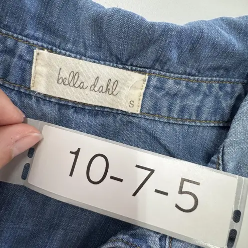 Bella Dahl Dress Womens Small Blue Chambray Denim Long Sleeve Frayed Hem Mini