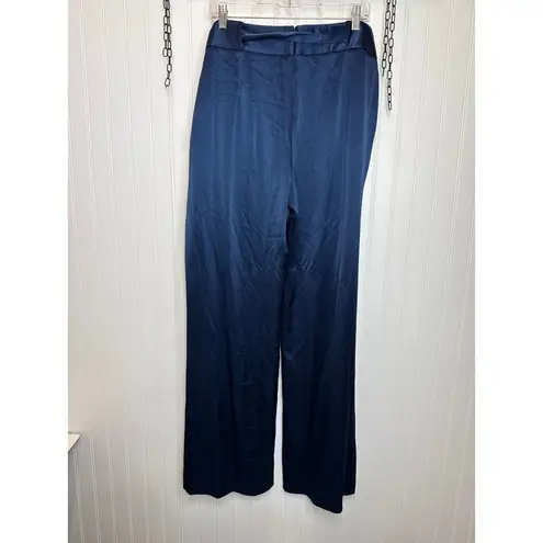 Halston Heritage Halston Wide Leg Pants Navy Blue Satin Gorgeous High Waisted Belted Size 14