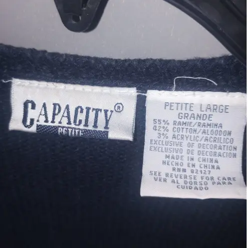 Women's VTG Ugly Christmas Sweater Vest Pet. Large Teddy Bear Zip Blue