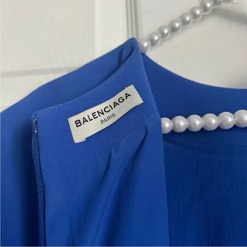 Balenciaga Silk Crepe Blue Midi Dress size 38 Ready to Wear s/s 2017