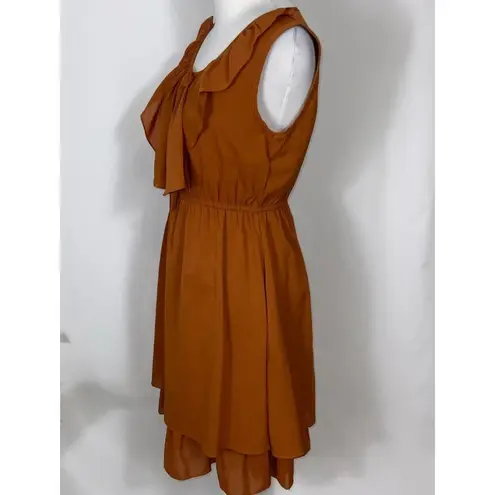 YA Los Angeles Burnt Sienna Sleeveless Ruffle Top Tier Bottom Casual Dress M
